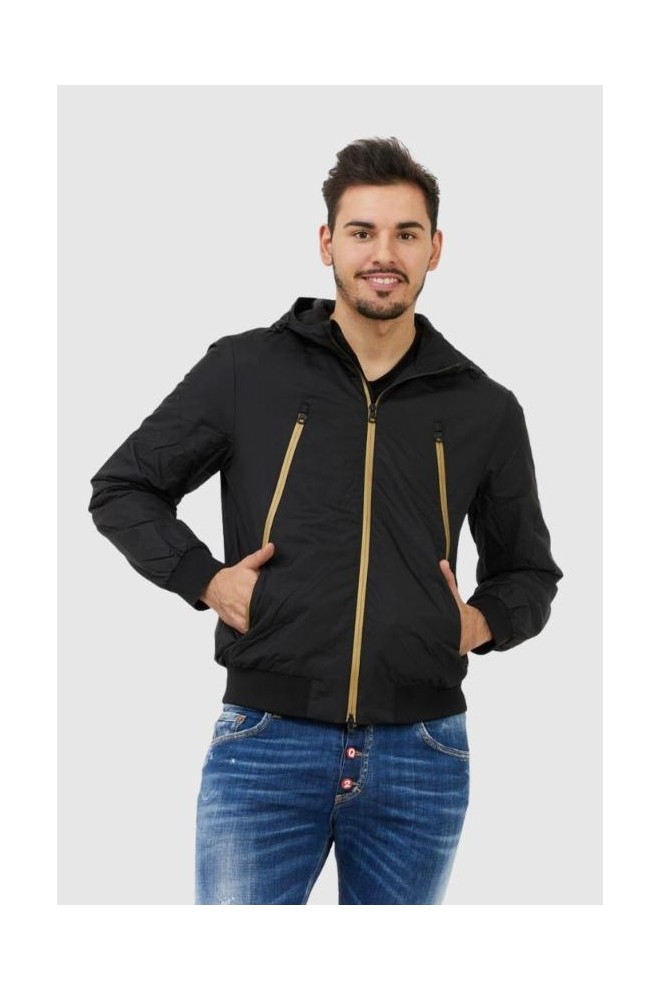 EA7 Black men's jacket with gold zippers