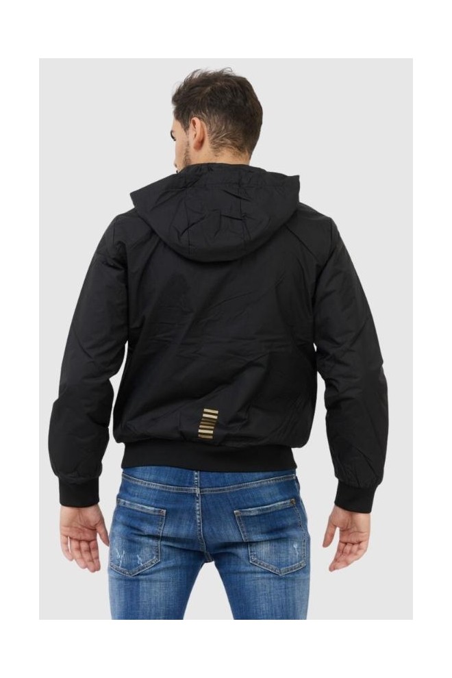 EA7 Black men's jacket with gold zippers