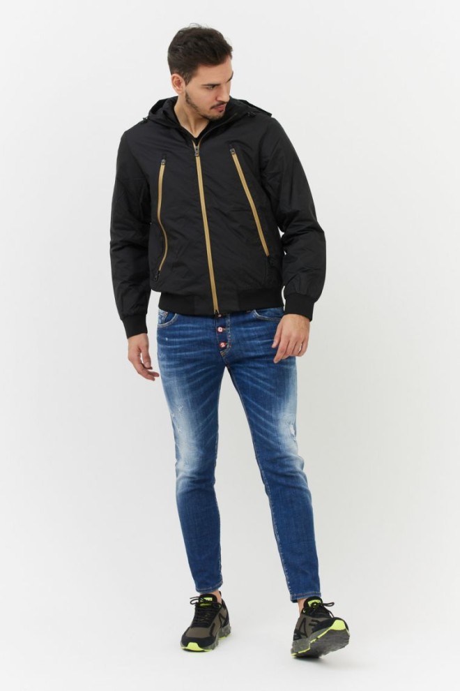EA7 Jachetă neagră pentru bărbați cu fermoare aurii