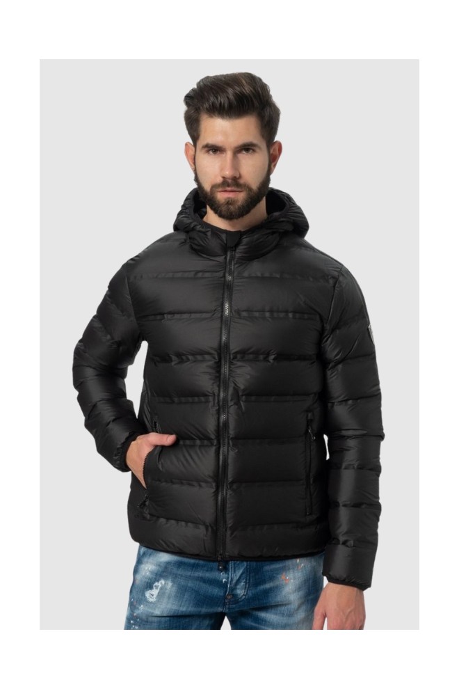 EA7 Black hooded down jacket