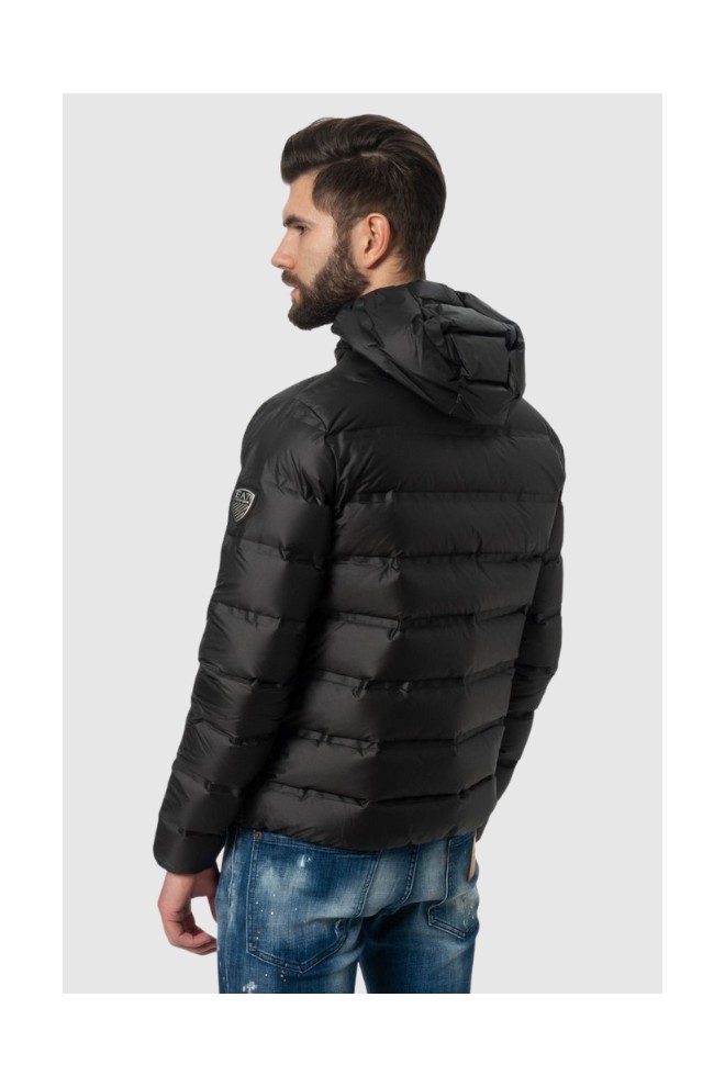 EA7 Black hooded down jacket