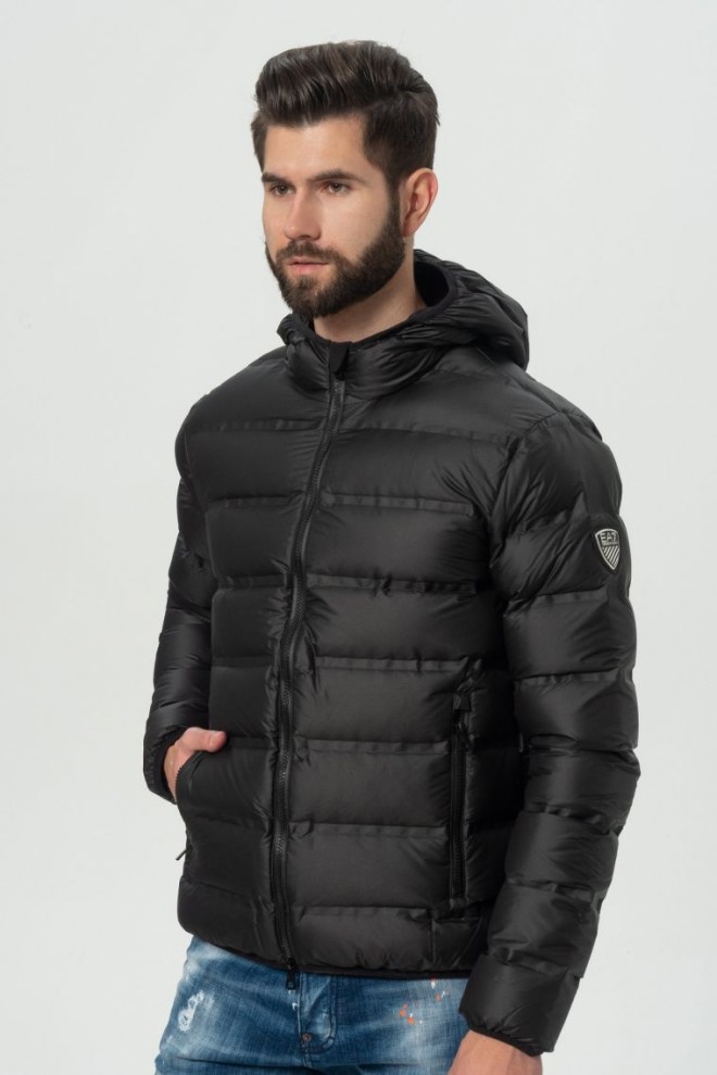 EA7 Black hooded down jacket