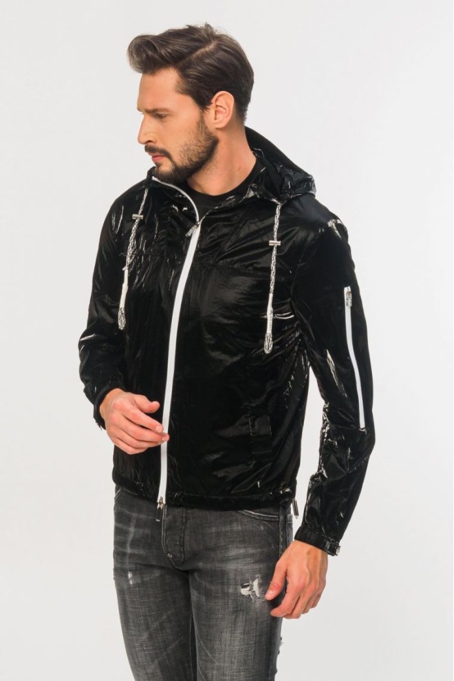 EMPORIO ARMANI Black technical fabric jacket extra shiny glass