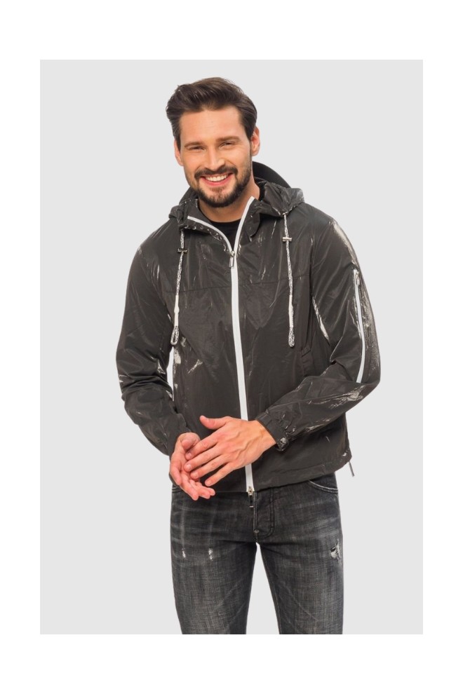EMPORIO ARMANI Jachetă bărbătească din material tehnic gri, sticlă extra lucioasă