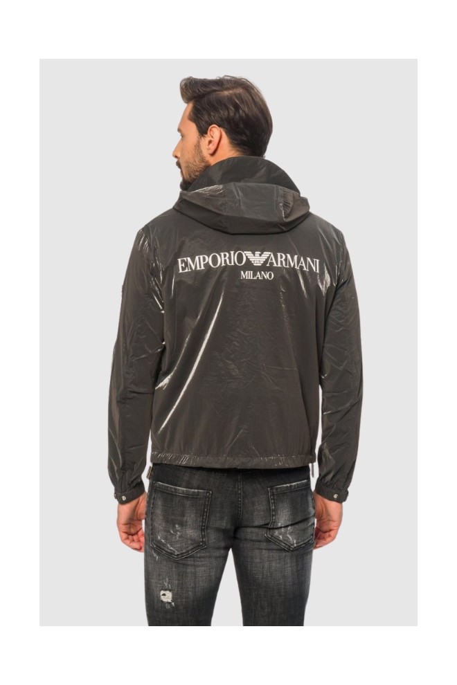 EMPORIO ARMANI Grey technical fabric jacket extra shiny glass