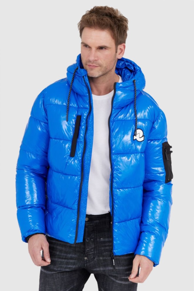 INVICTA Blue glossy down jacket with logo