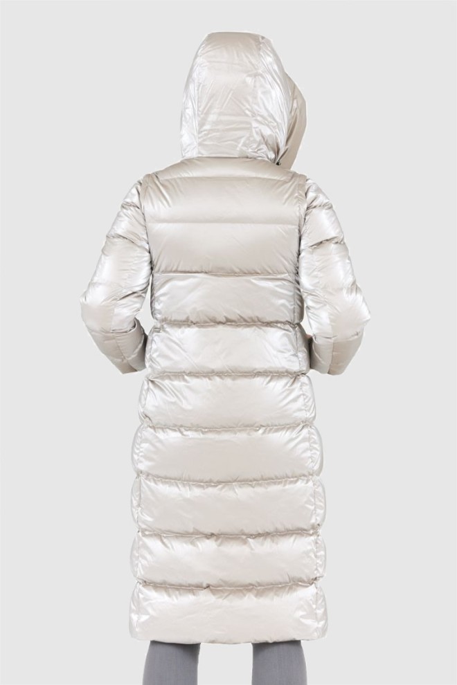 HETREGO Bej strălucitor femei în jos haina cu mâneci detașabile vară