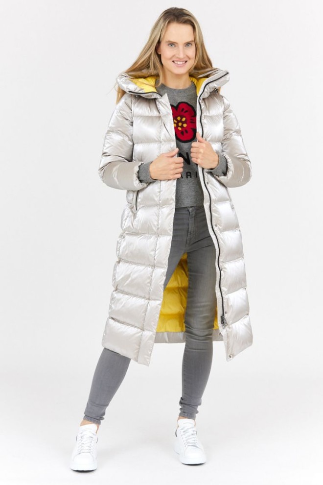 HETREGO Bej strălucitor femei în jos haina cu mâneci detașabile vară