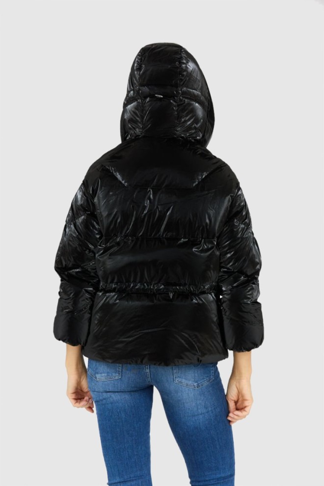 HETREGO Women's black shiny jacket with hood Muriel