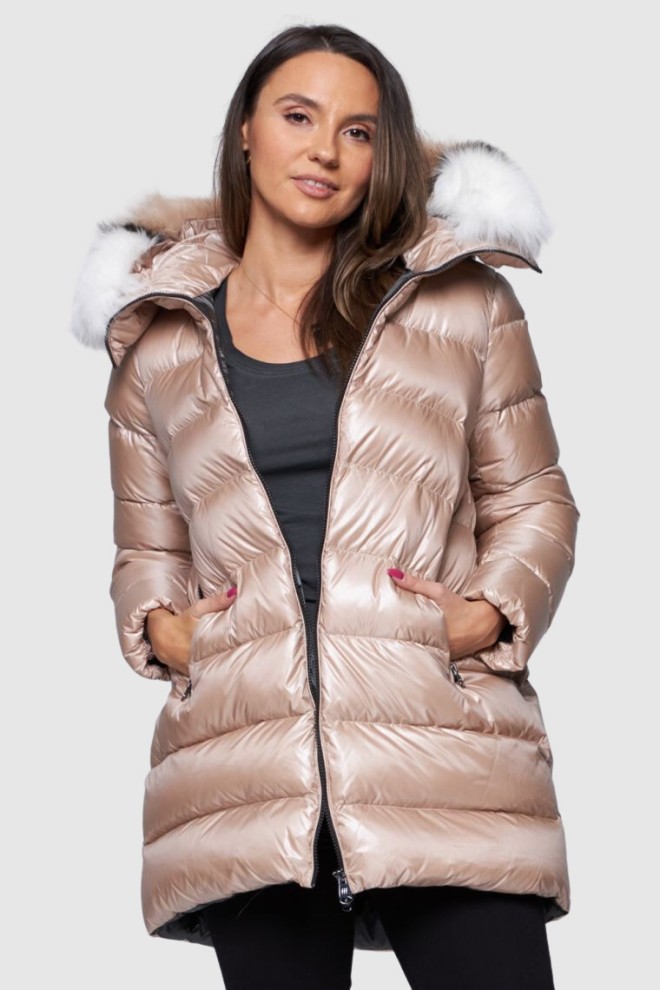 HETREGO Jachetă lungă de femei Hygiea bej cu foxing