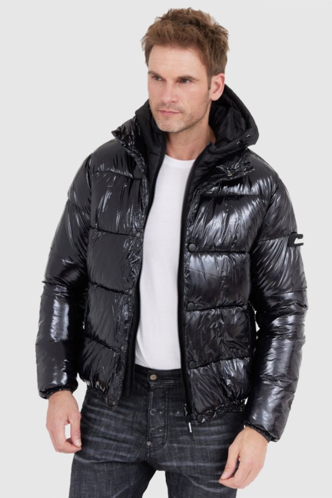 INVICTA Black glossy down jacket with hood