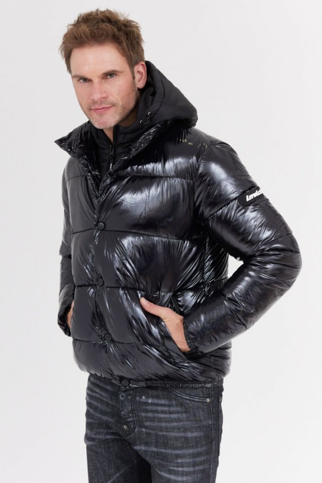 INVICTA Black glossy down jacket with hood