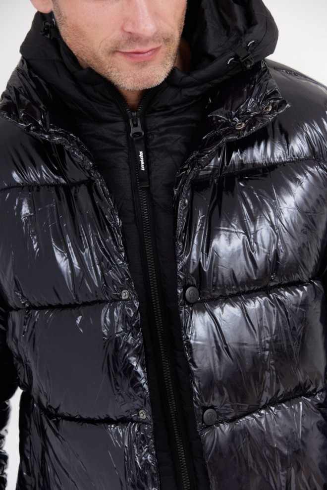 INVICTA Black glossy down jacket with hood