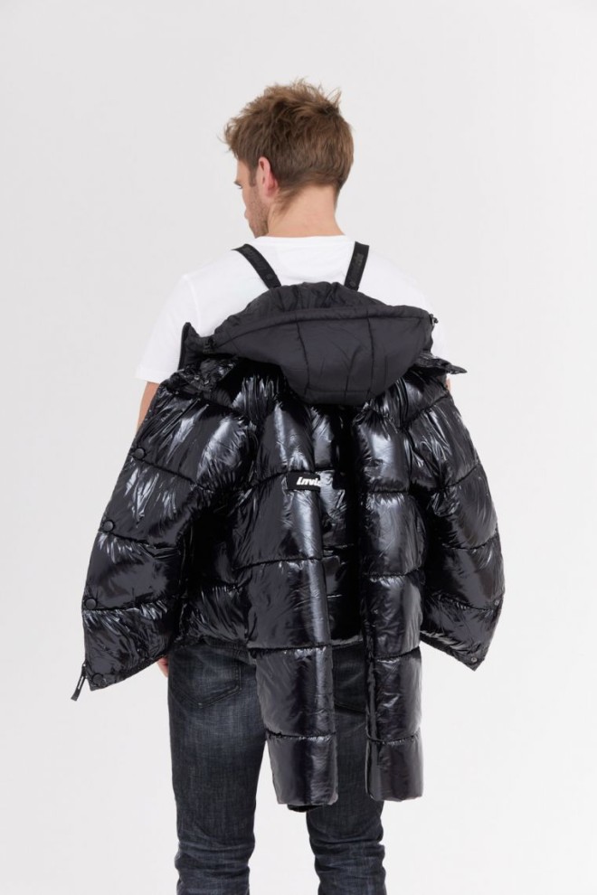 INVICTA Jachetă neagră lucioasă cu glugă pentru bărbați