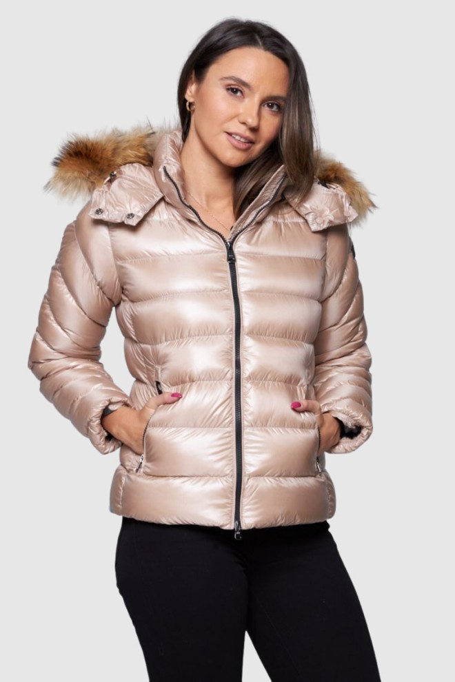 HETREGO Beige Holly down jacket with detachable hood