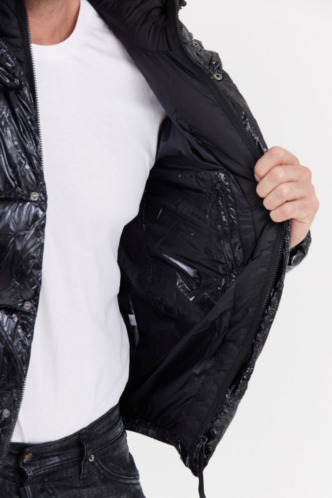 INVICTA Jachetă neagră lucioasă cu glugă pentru bărbați