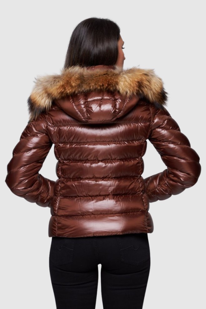 HETREGO Brown Holly down jacket with detachable hood