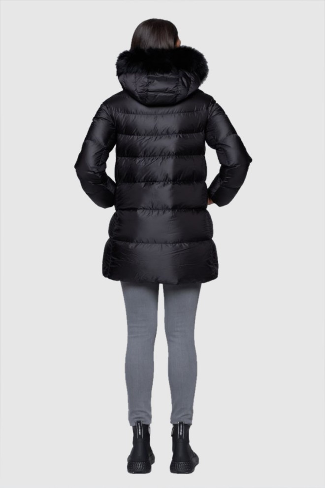 HETREGO Jachetă neagră lungă pentru femei Hanna cu vulpe