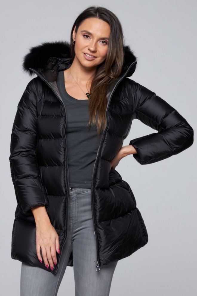 HETREGO Black long down jacket Hanna with foxing