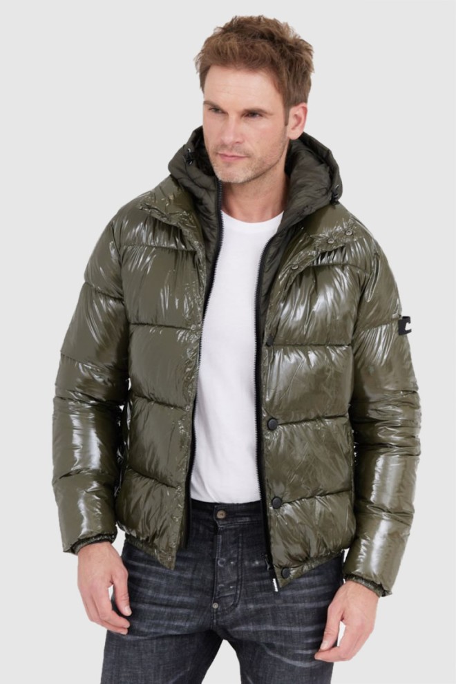 INVICTA Green shiny down jacket with hood