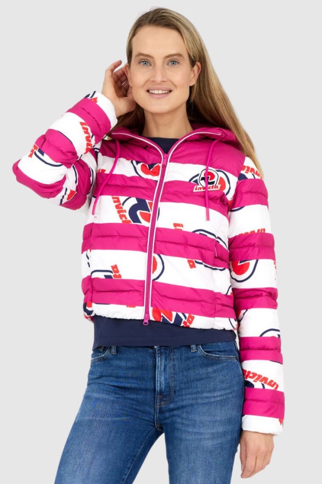 INVICTA Pink women's jacket with white stripes and logo