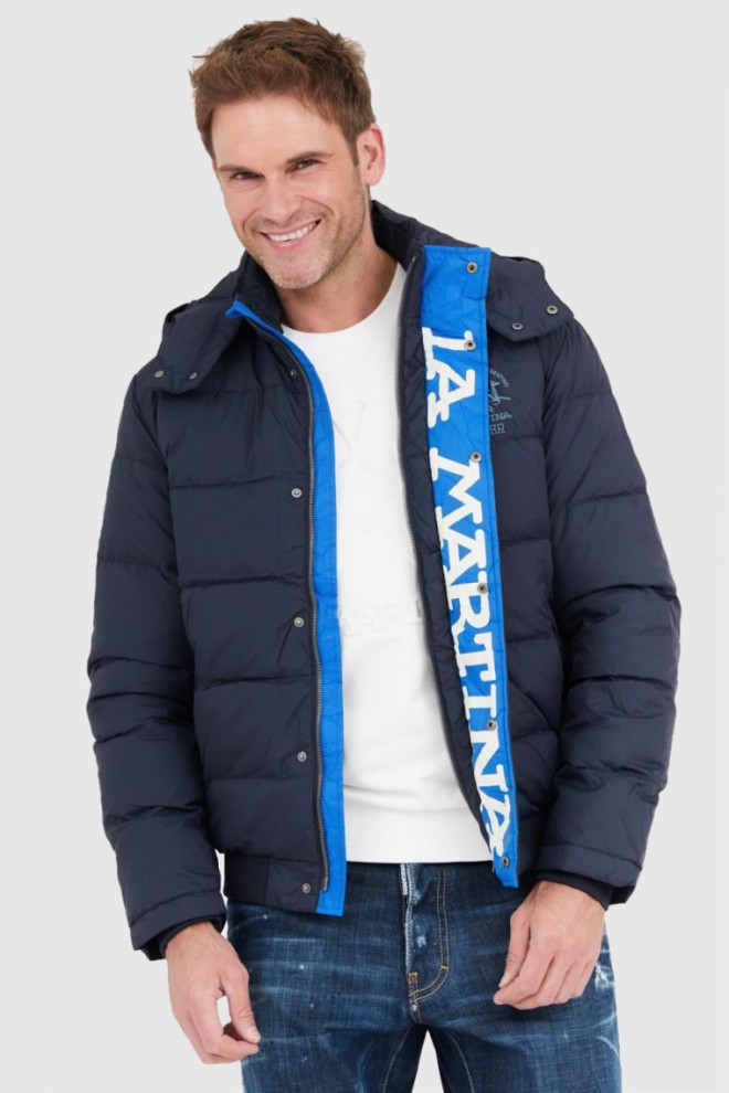 LA MARTINA Navy blue down jacket with detachable hood