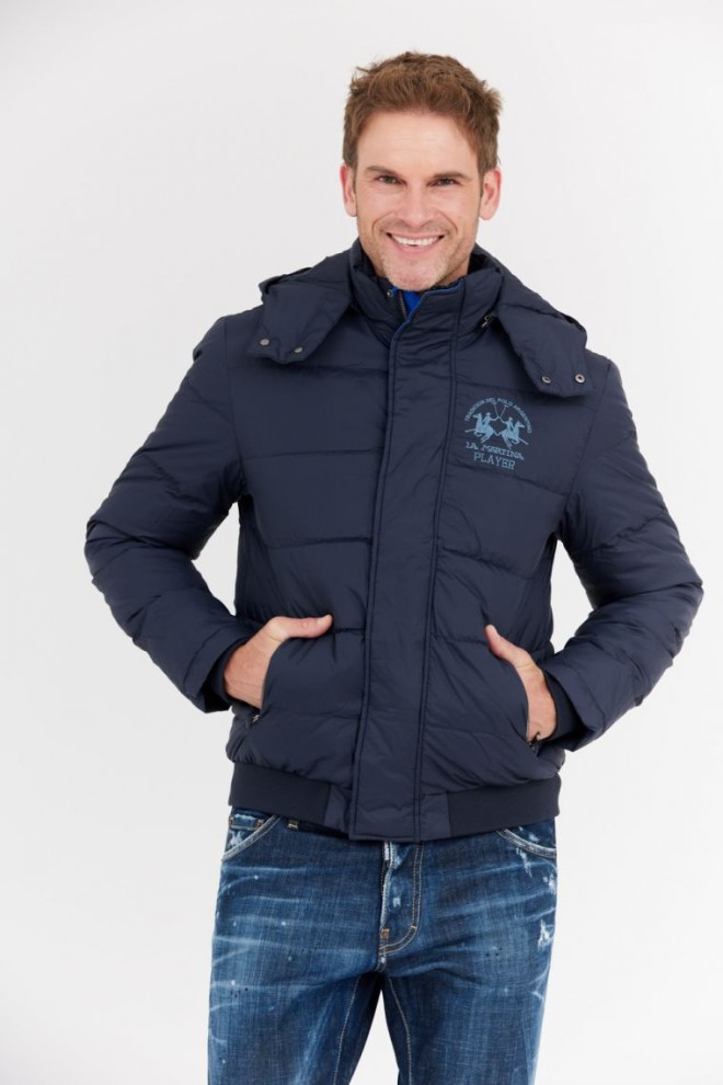 LA MARTINA Navy blue down jacket with detachable hood