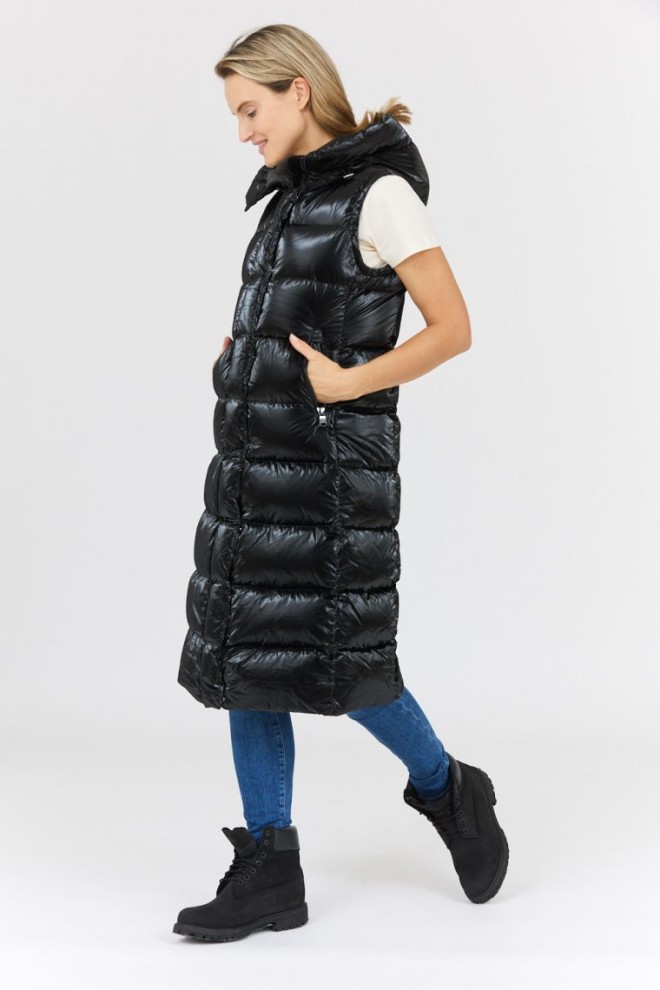 HETREGO Palton negru pentru femei cu mâneci detașabile Vara