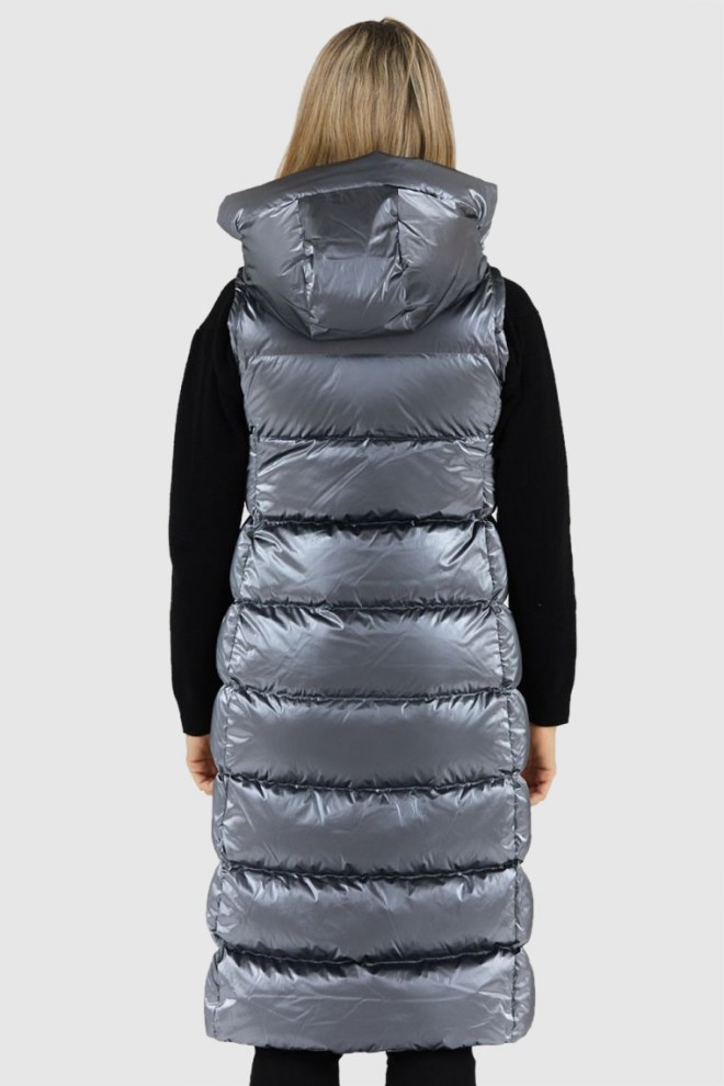 HETREGO Palton argintiu pentru femei cu mâneci detașabile Vara