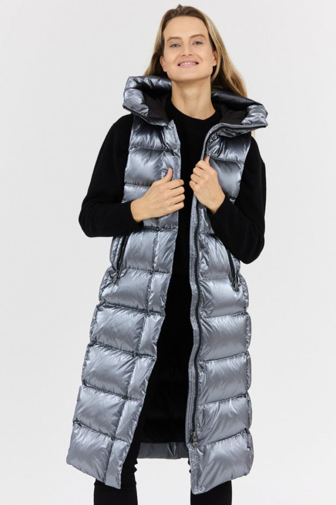 HETREGO Palton argintiu pentru femei cu mâneci detașabile Vara