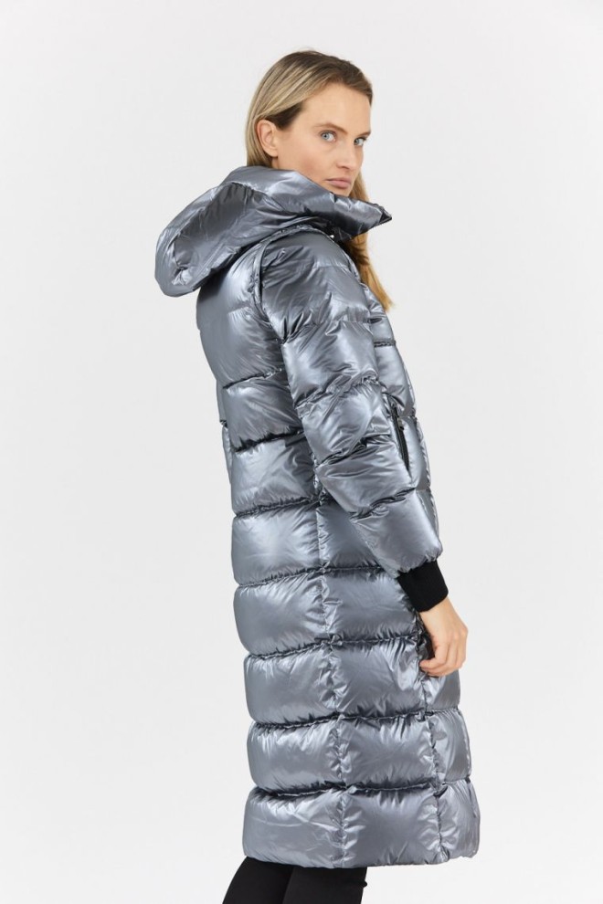 HETREGO Palton argintiu pentru femei cu mâneci detașabile Vara