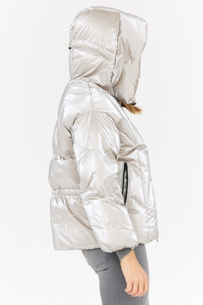 HETREGO Jachetă argintie pentru femei cu glugă Muriel