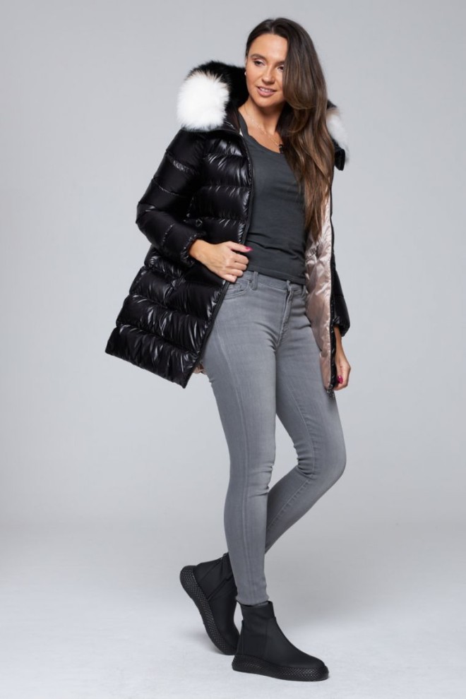 HETREGO Jachetă lungă Gygiea pentru femei, neagră, cu foxing