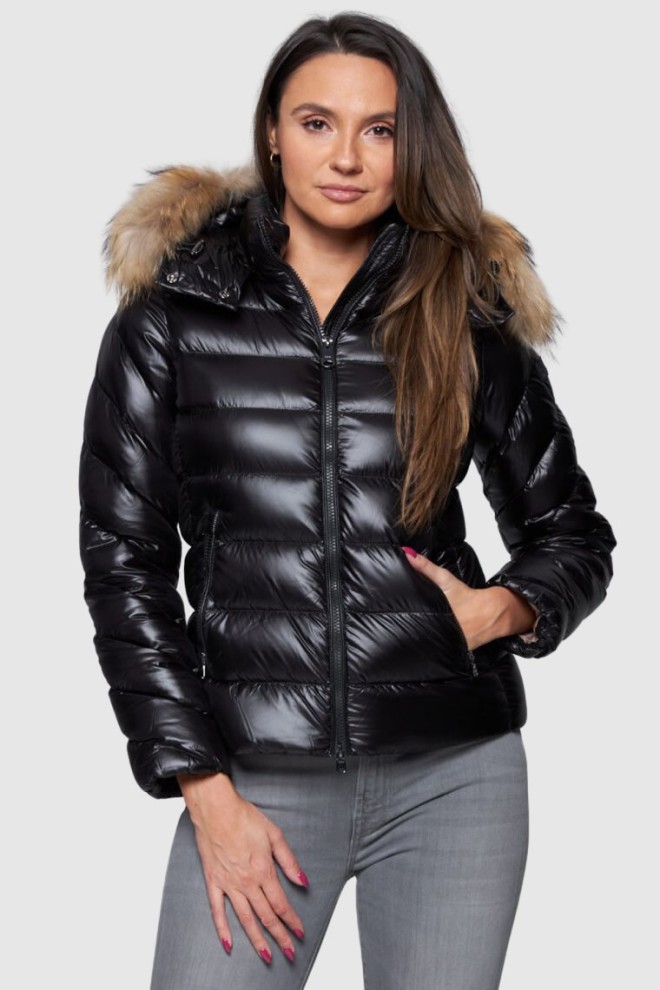 HETREGO Black Holly down jacket with detachable hood