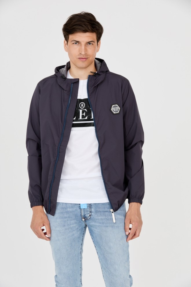 PHILIPP PLEIN Men's navy blue windbreaker jacket