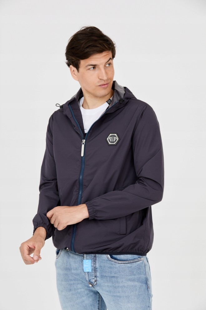 PHILIPP PLEIN Men's navy blue windbreaker jacket