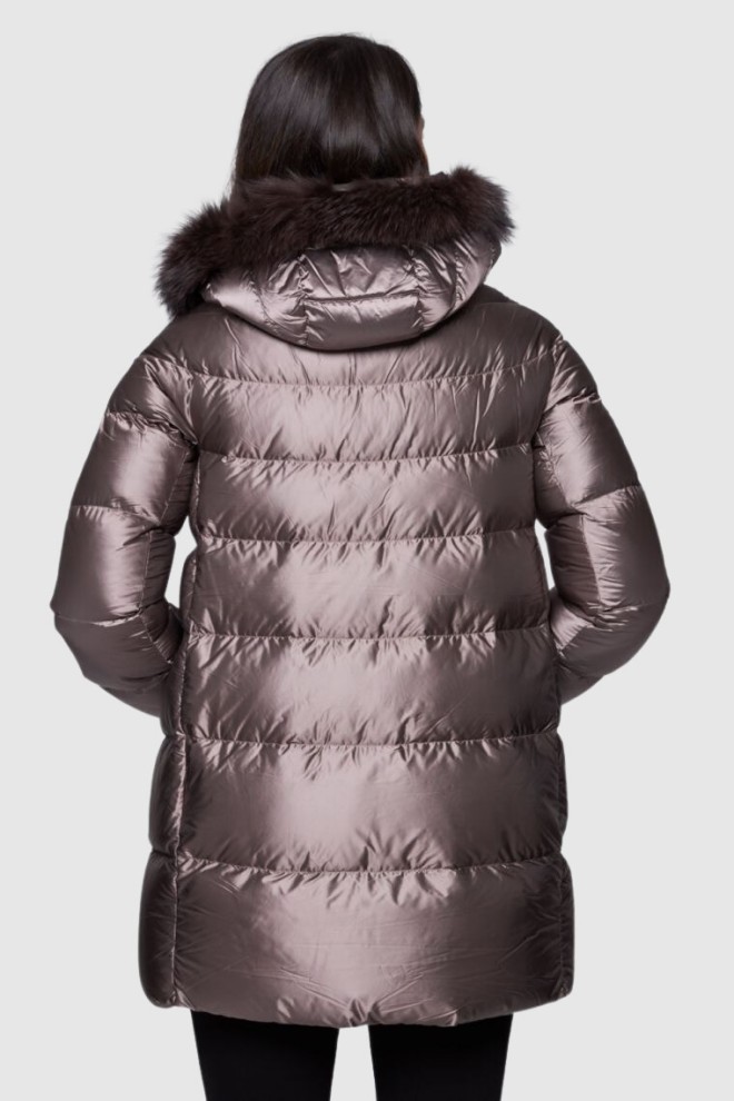 HETREGO Jachetă lungă de femei Hanna Taupe cu vulpe