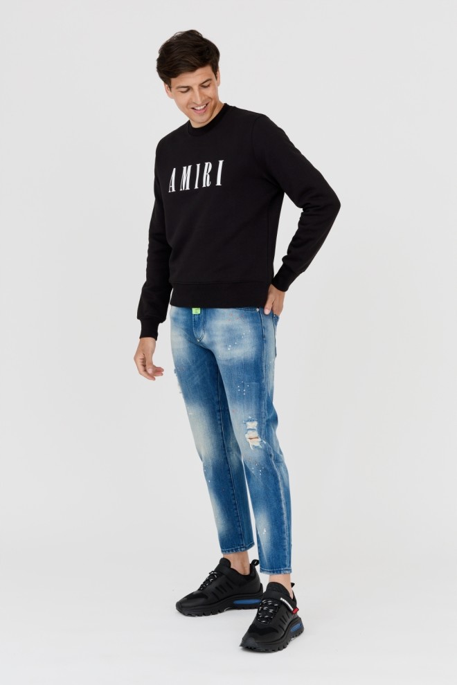 AMIRI Hanorac negru pentru bărbați cu logo alb mare