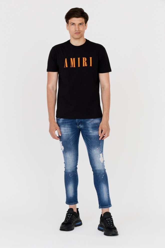 AMIRI Men's black T-shirt with orange logo