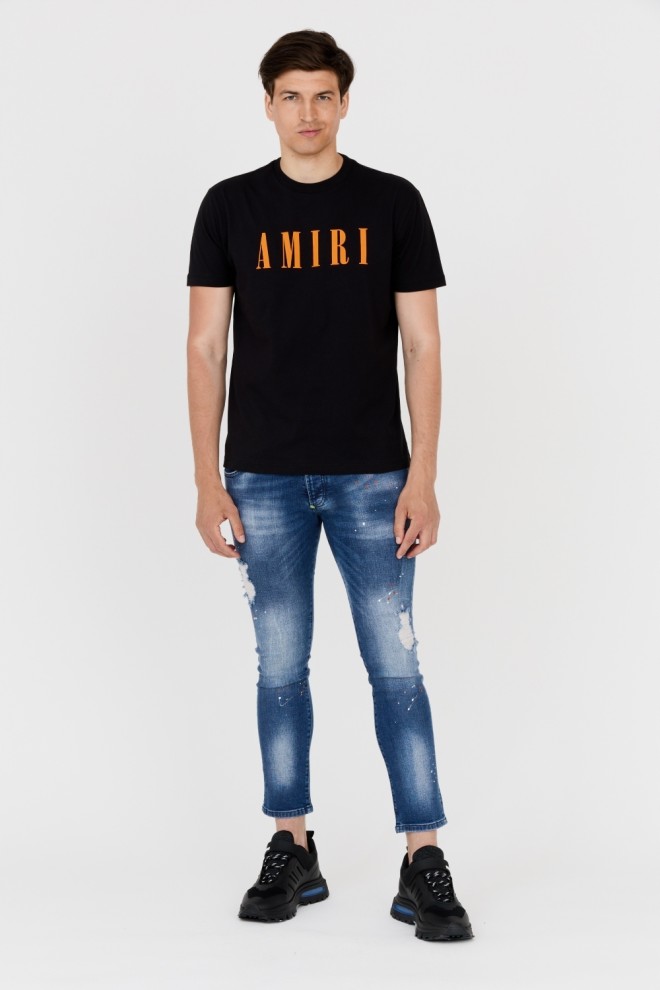 AMIRI Tricou negru pentru bărbați cu logo portocaliu