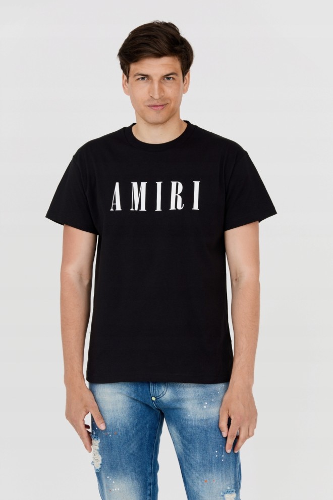 AMIRI Tricou negru pentru bărbați cu logo alb mare