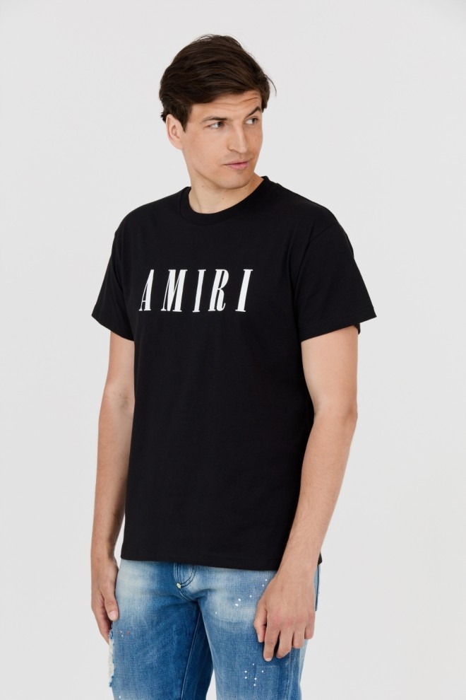 AMIRI Tricou negru pentru bărbați cu logo alb mare