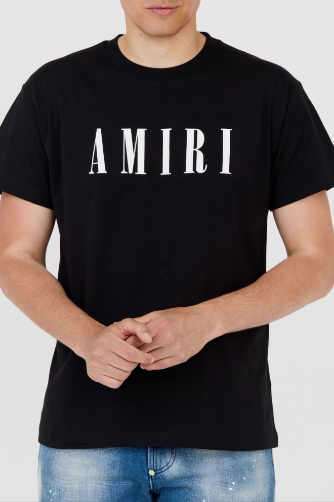 AMIRI Tricou negru pentru bărbați cu logo alb mare