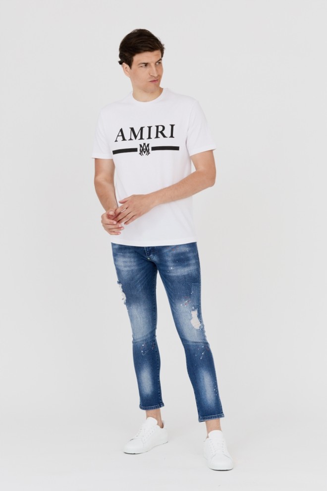 AMIRI Tricou alb pentru bărbați cu logo evidențiat