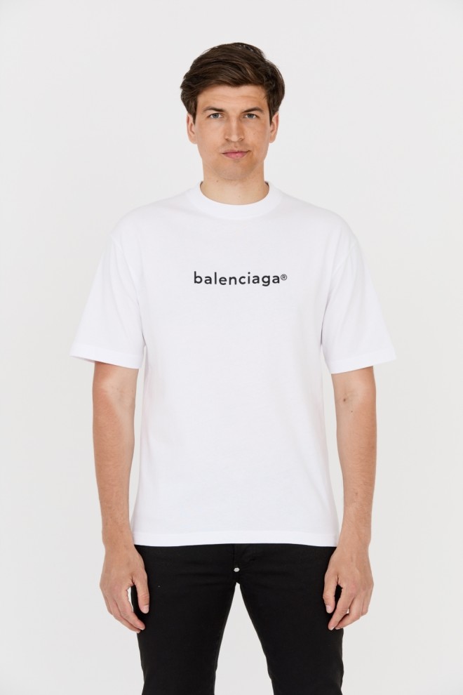 BALENCIAGA Біла футболка з чорним логотипом