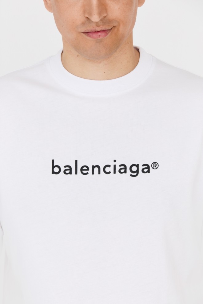 BALENCIAGA Біла футболка з чорним логотипом