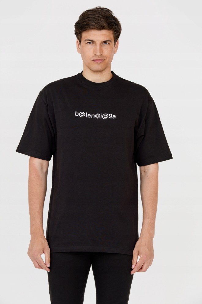 BALENCIAGA Tricou negru pentru bărbați cu logo alb