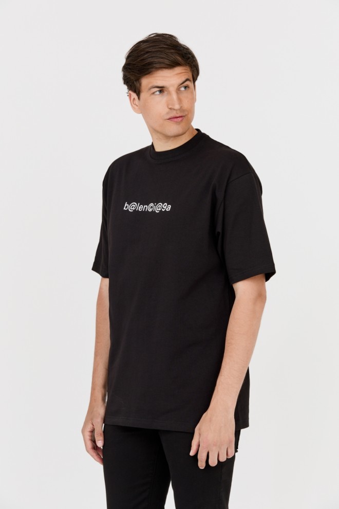 BALENCIAGA Tricou negru pentru bărbați cu logo alb