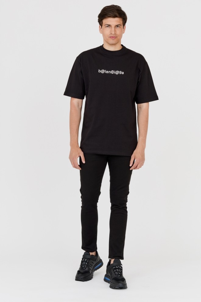 BALENCIAGA Tricou negru pentru bărbați cu logo alb