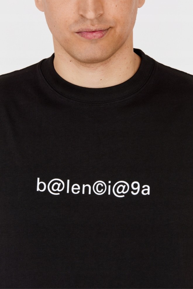 BALENCIAGA Tricou negru pentru bărbați cu logo alb
